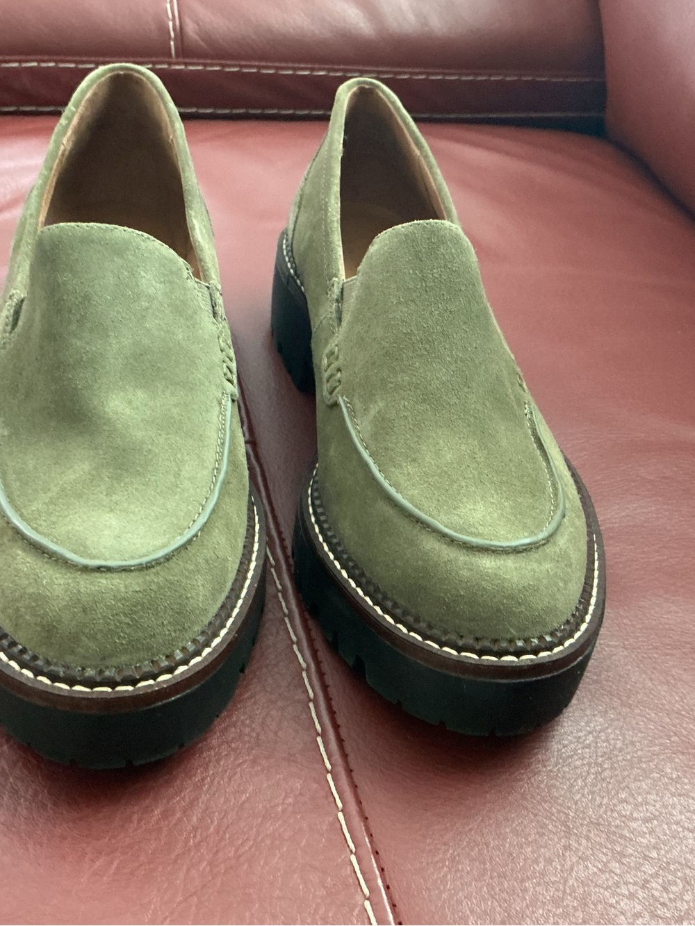 Womens Genuine Suede Loafer by Calson in Olive Green Size 7M